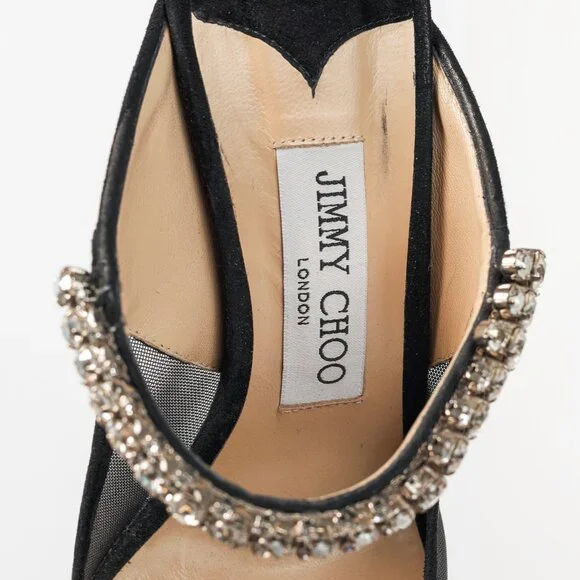 Jimmy Choo Bing 100 Black Mesh & Suede Crystal-Embellished Mules - Picture 9 of 10
